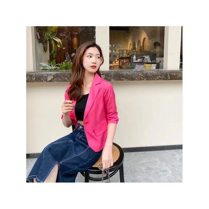 2024 Pink Blazer Women Korean Style Slim Fit - Image 5