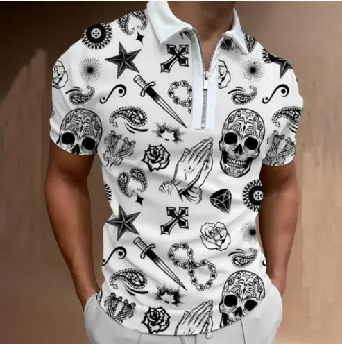 3D Printed Men's Orange Black Polo Shirt — feature 11
