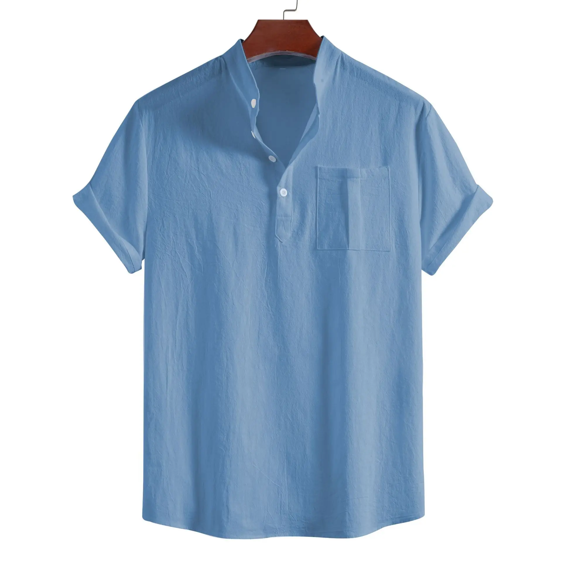 Men's Blue Cross-Border Short Sleeve Pullover Shirt - Image 8