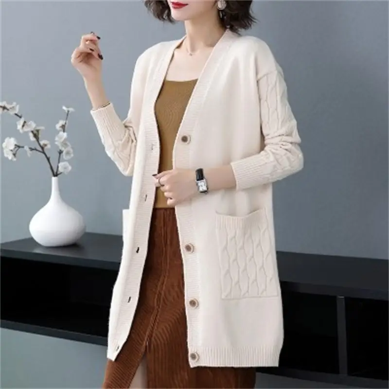 2023 Knitted Cardigan Mid-Length Women's Sweater Jacket - Image 7