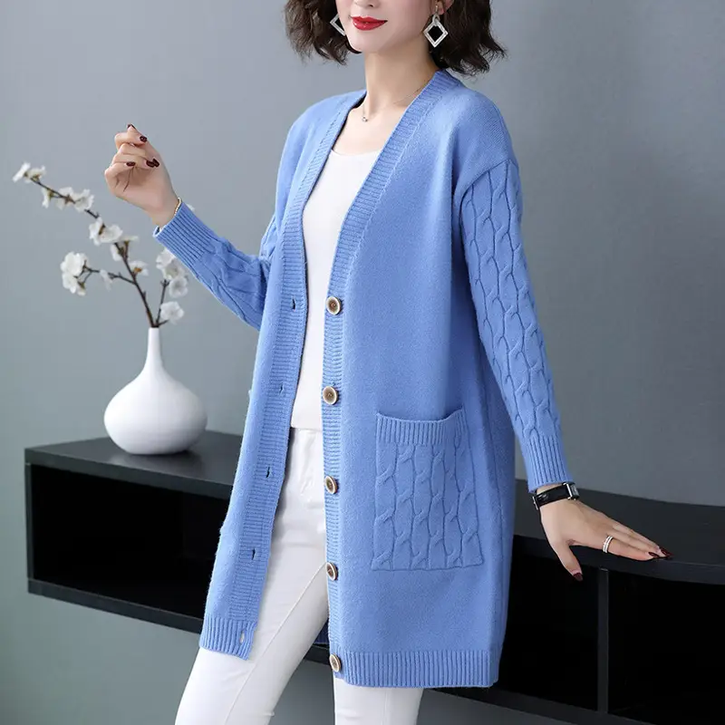 2023 Knitted Cardigan Mid-Length Women's Sweater Jacket - Image 8