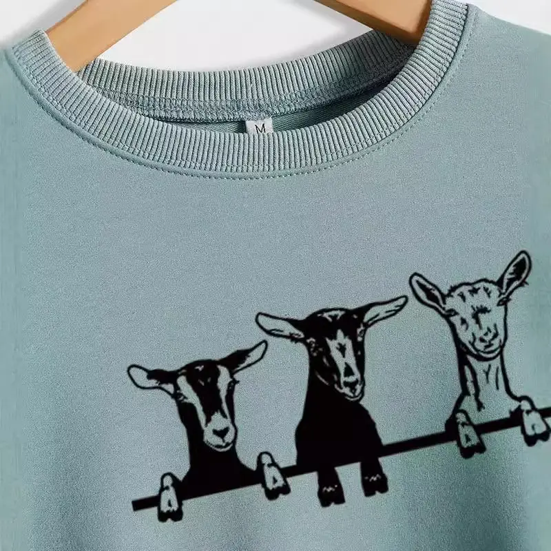 Women's Printed Alpaca Sweatshirt Black Round Neck