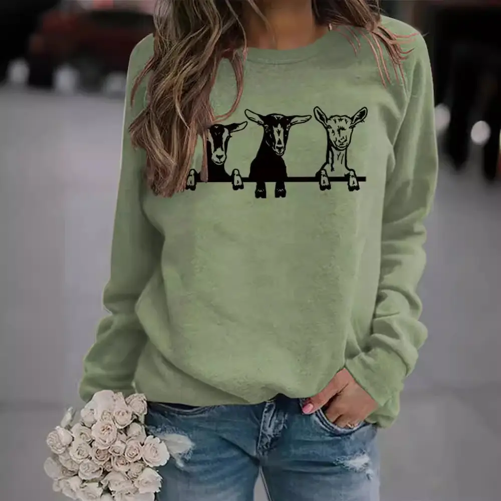Women's Printed Alpaca Sweatshirt Black Round Neck
