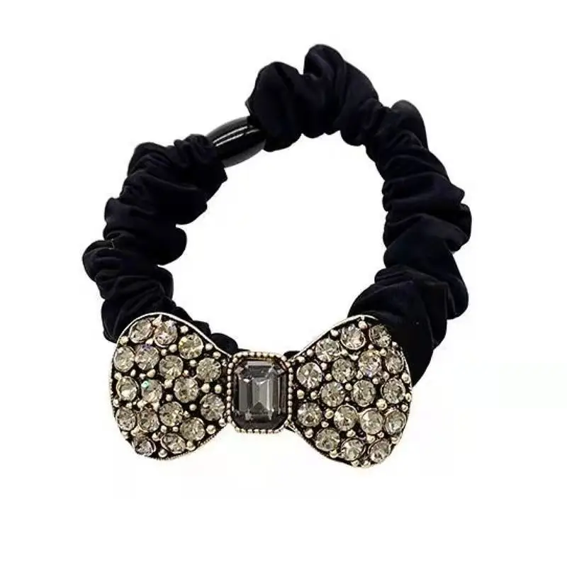 Korean Bow Crystal Hair Ring Brown Rubber Band