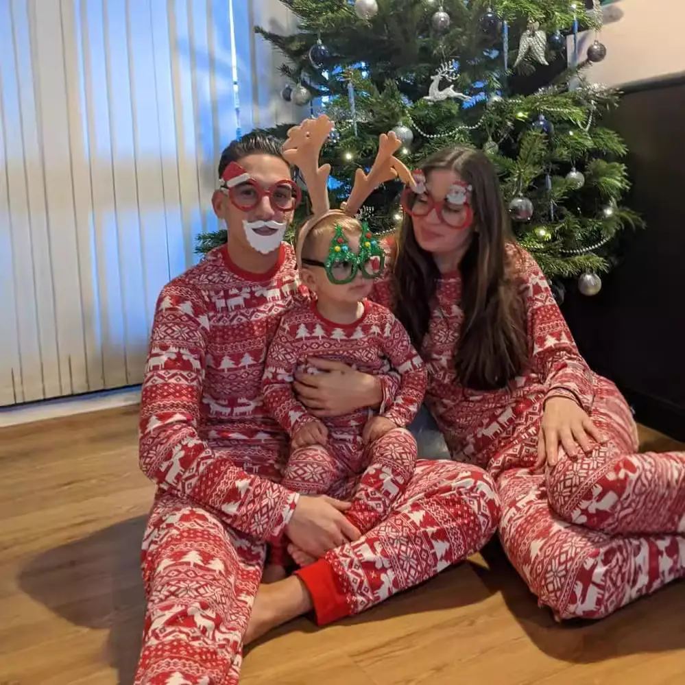 2022 Christmas Printed Family Wear Set Red White Kids - Image 5