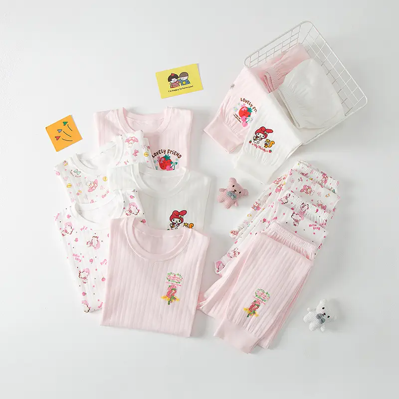 Children Cotton Suit Pink Embroidered Baby Set