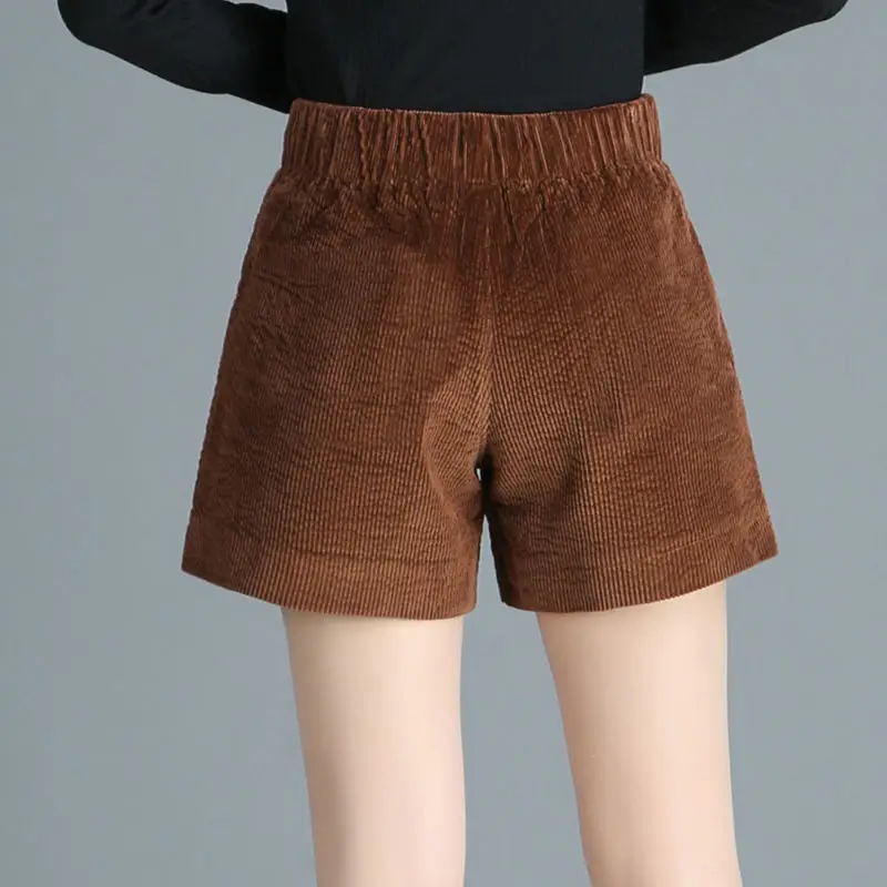 Women Brown Corduroy Wide Leg Shorts High Waist