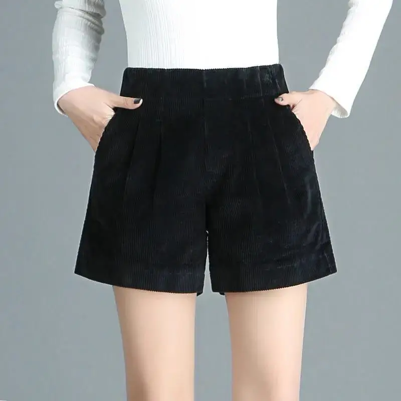 Women Brown Corduroy Wide Leg Shorts High Waist