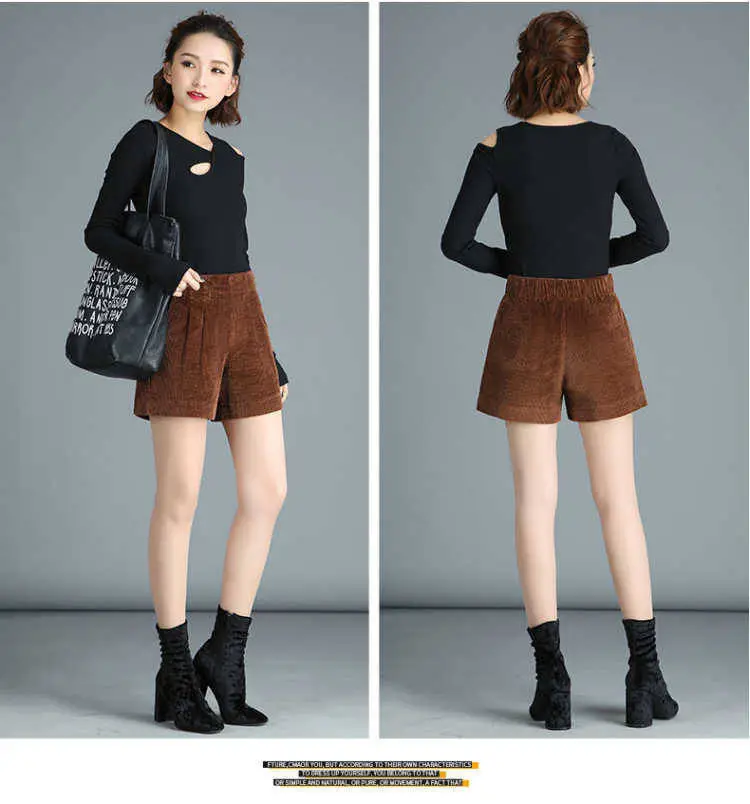 Women Brown Corduroy Wide Leg Shorts High Waist — feature 16