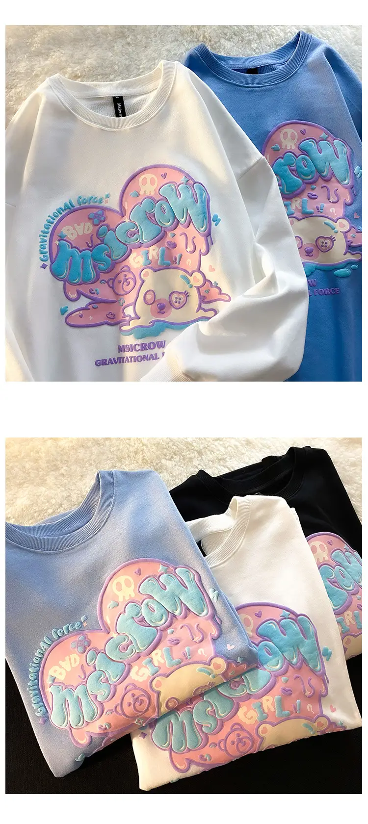 2025 Cotton Drop Shoulder Crew Neck Pullover Sweatshirt Solid Color Loose Team Uniform Class Uniform Fashionable Sweatshirt — feature 3