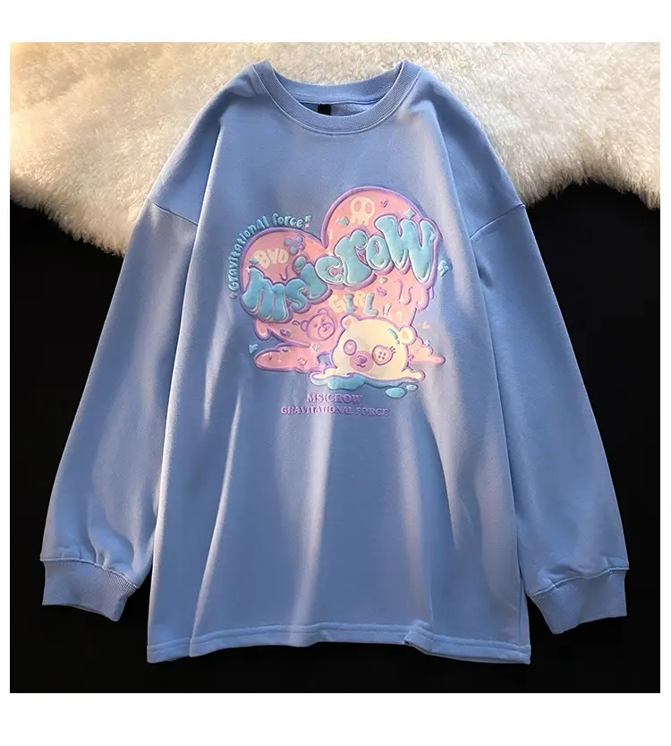 2025 Cotton Drop Shoulder Crew Neck Pullover Sweatshirt Solid Color Loose Team Uniform Class Uniform Fashionable Sweatshirt — feature 5