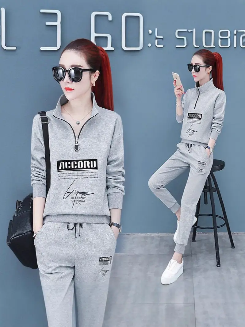 Women Cross-Border Crossbody Sweatshirt Set Red Grey Large