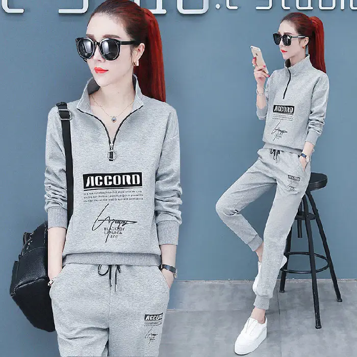 Women Cross-Border Crossbody Sweatshirt Set Red Grey Large