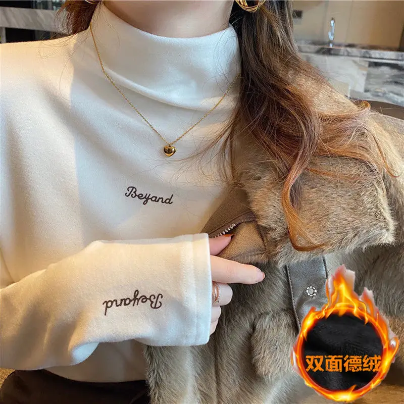 Women Velvet Fleece Slim Fit Shirt Long Sleeve Winter - Image 5
