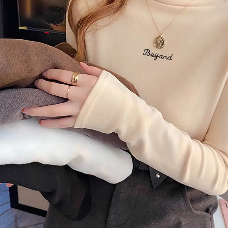 Women Velvet Fleece Slim Fit Shirt Long Sleeve Winter - Image 3