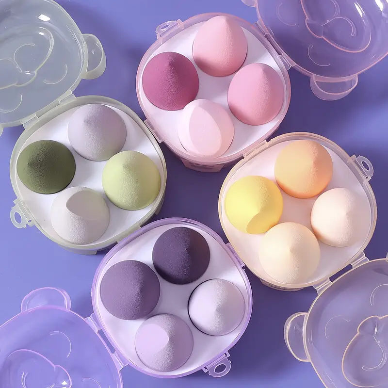 Pink Bear Design Makeup Egg Powder Puff Set