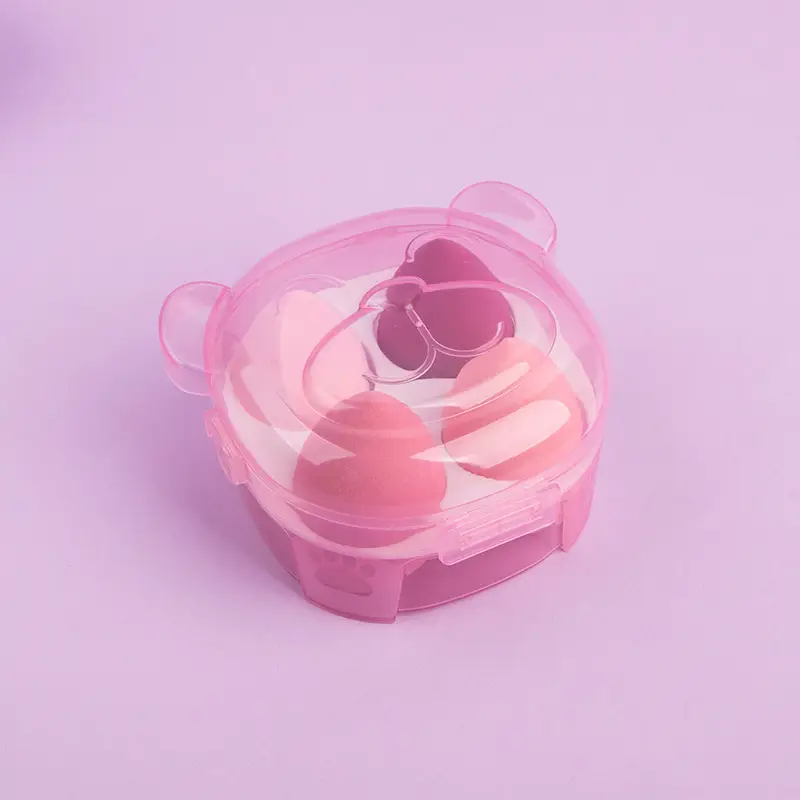 Pink Bear Design Makeup Egg Powder Puff Set