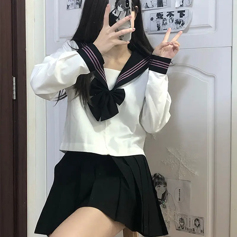 Japanese School Uniform Set White Black Sail Suit - Image 18