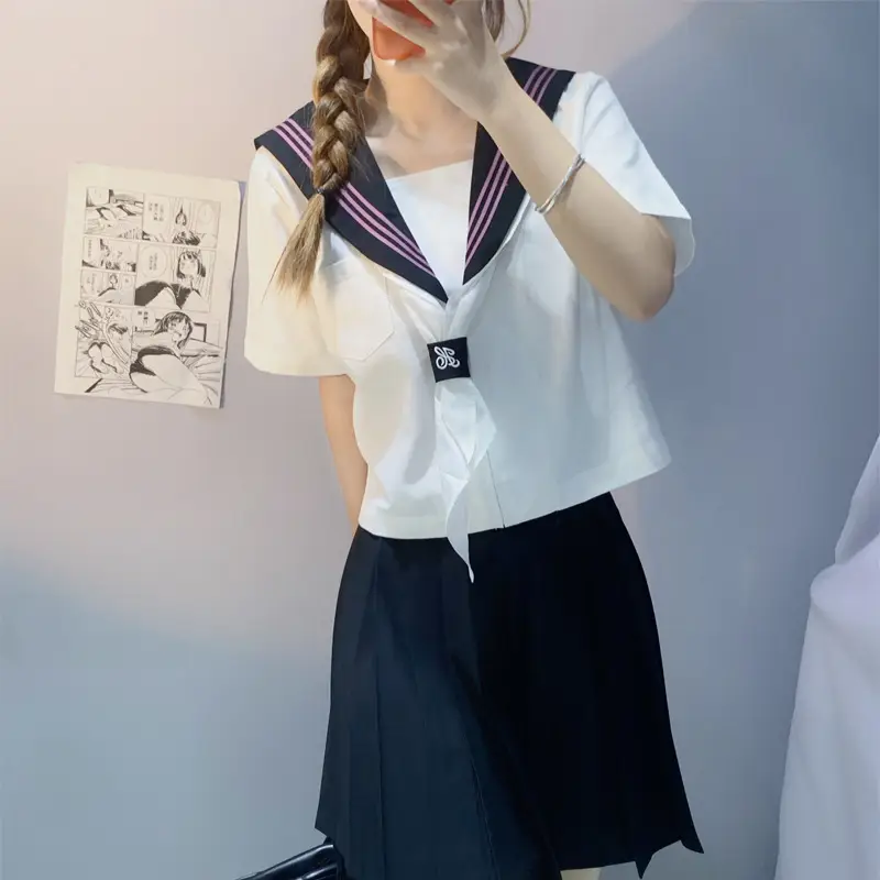 Japanese School Uniform Set White Black Sail Suit - Image 12