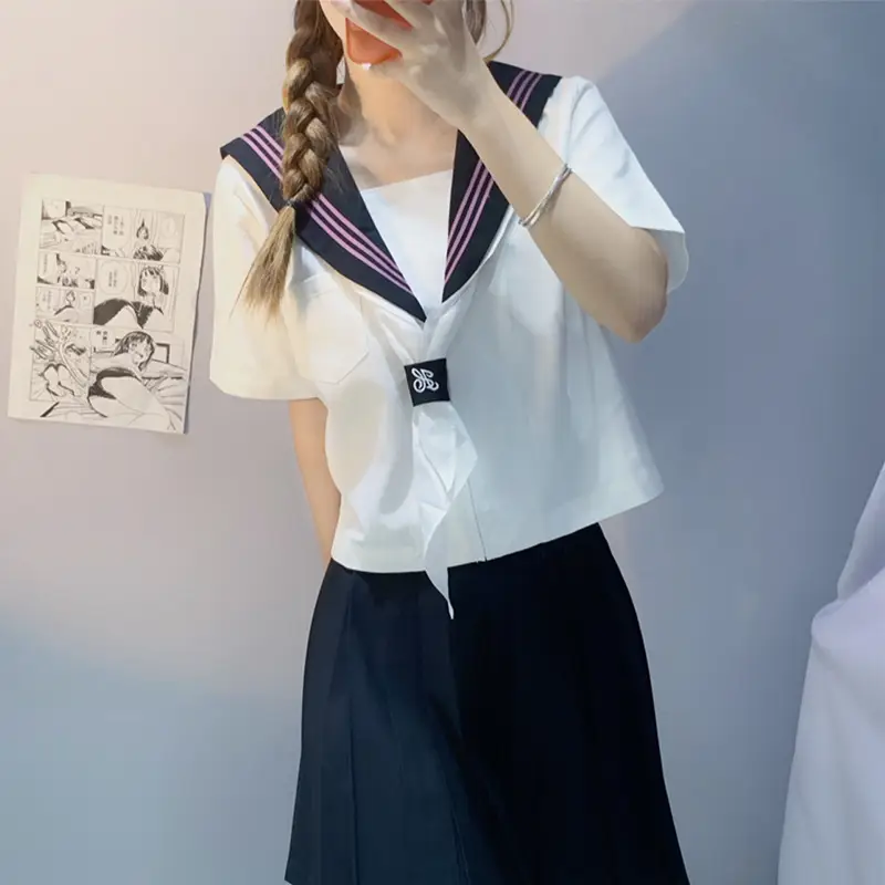 Japanese School Uniform Set White Black Sail Suit - Image 13