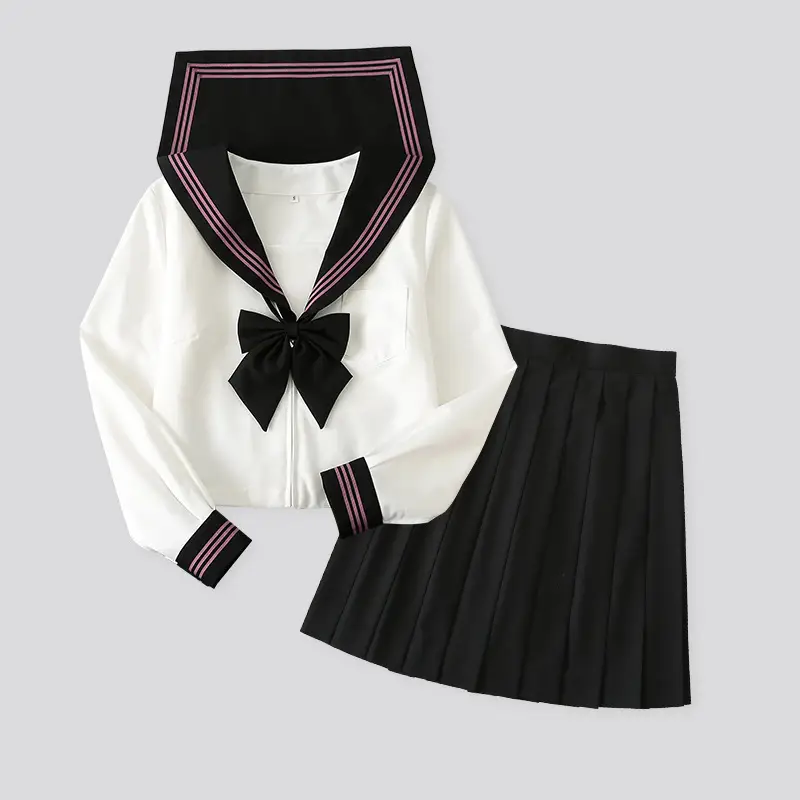 Japanese School Uniform Set White Black Sail Suit - Image 2