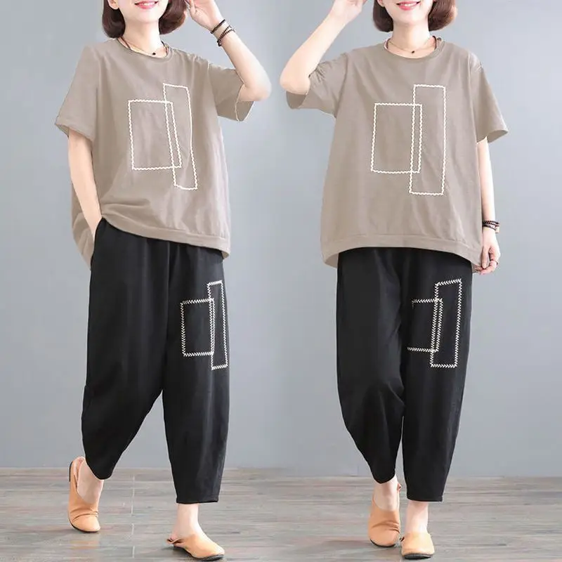 Women Loose Slim Fit Casual Two-Piece Set Large Brown - Image 8