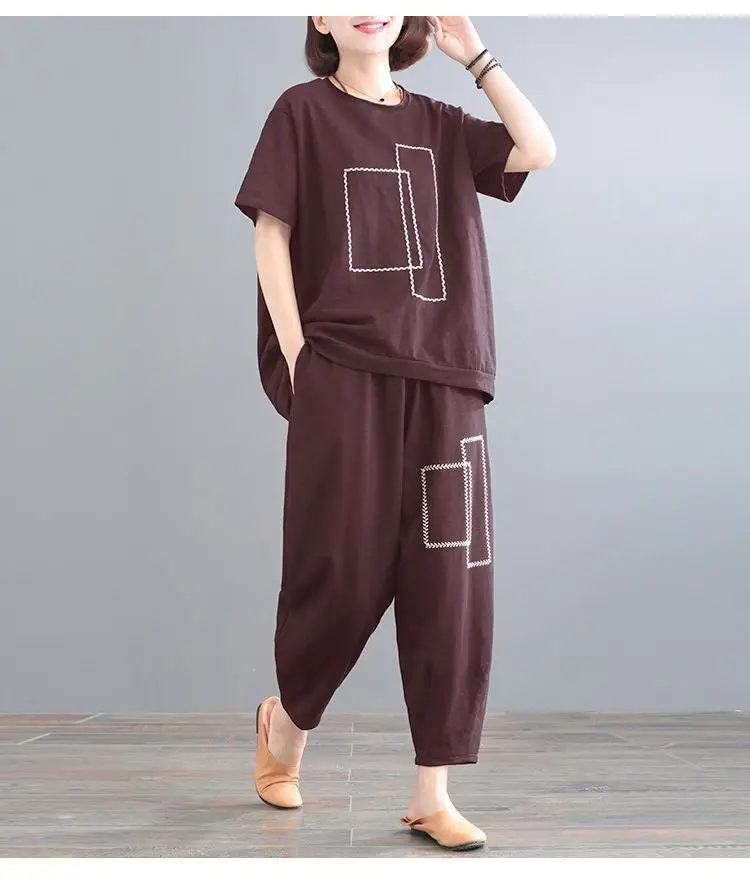 Women Loose Slim Fit Casual Two-Piece Set Large Brown — feature 10