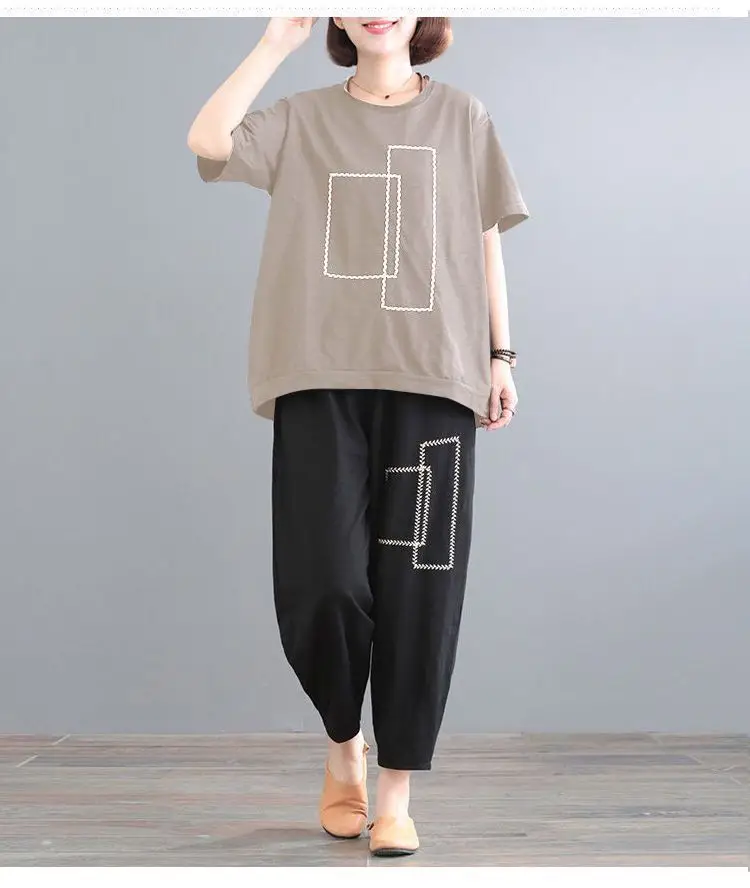 Women Loose Slim Fit Casual Two-Piece Set Large Brown — feature 15