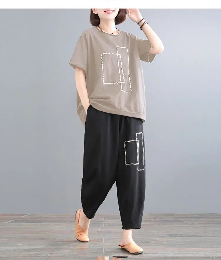 Women Loose Slim Fit Casual Two-Piece Set Large Brown — feature 16