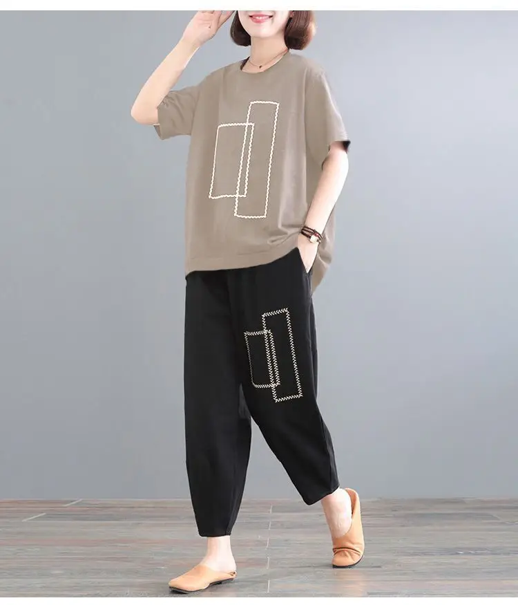 Women Loose Slim Fit Casual Two-Piece Set Large Brown — feature 18