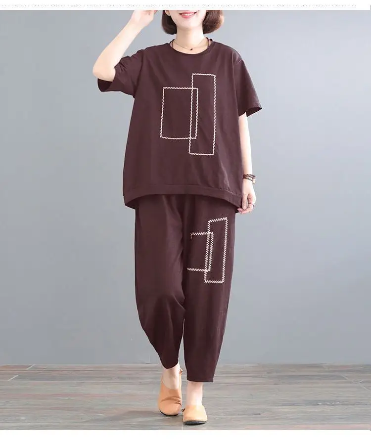 Women Loose Slim Fit Casual Two-Piece Set Large Brown — feature 7