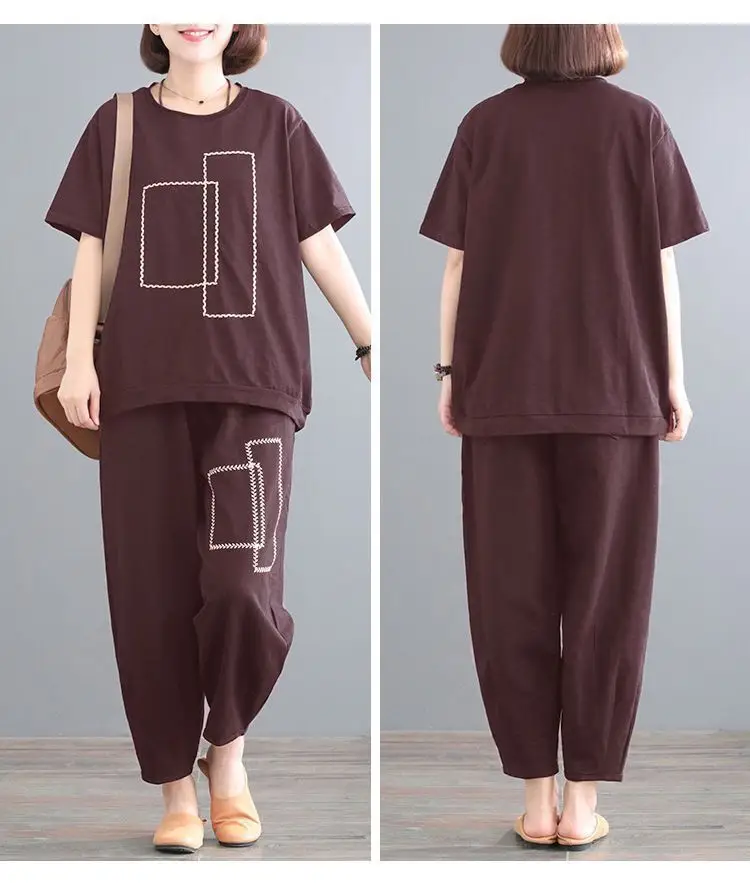 Women Loose Slim Fit Casual Two-Piece Set Large Brown — feature 9