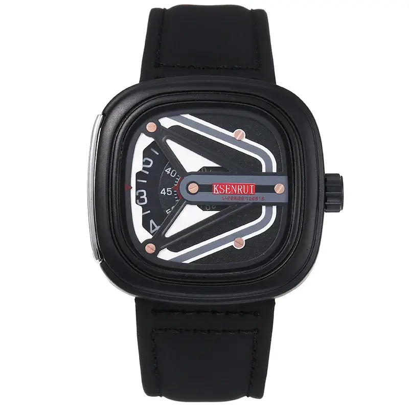 Men's Quartz Watch with Square Case & Black Band - Image 2