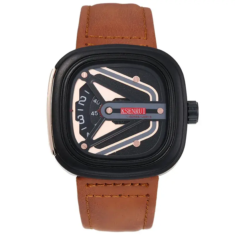 Men's Quartz Watch with Square Case & Black Band - Image 4