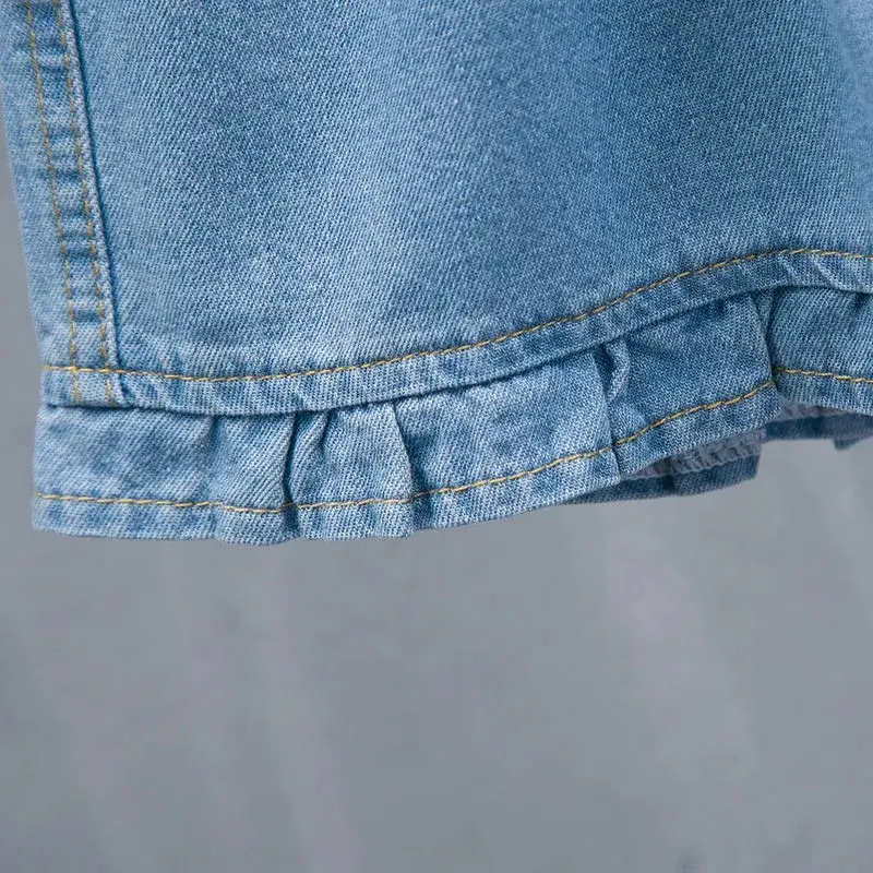 Girls Denim Shorts Mid Size Loose Summer Pants - Image 4