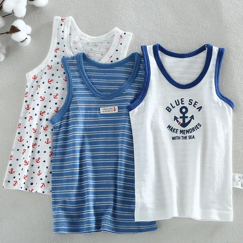 Children's Sleeveless Anchor Print Top White Cotton - Image 8