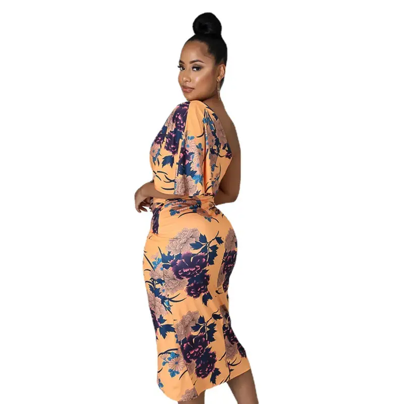 Women's Printed Silk Dress Hip Mid Waist Sexy One Step - Image 3