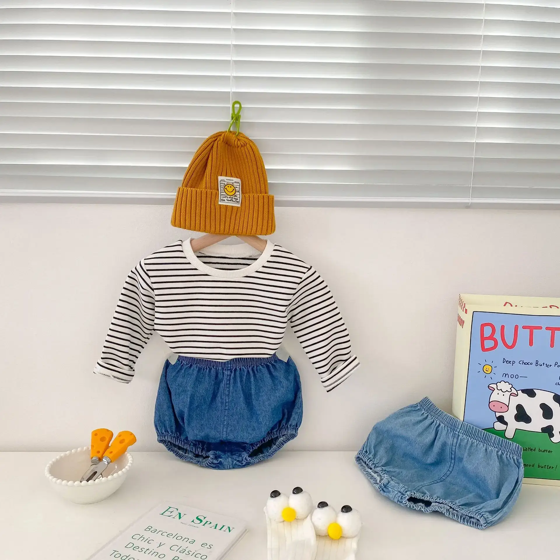 Baby Striped Long Sleeve T-Shirt Blue Skirt Set - Image 4