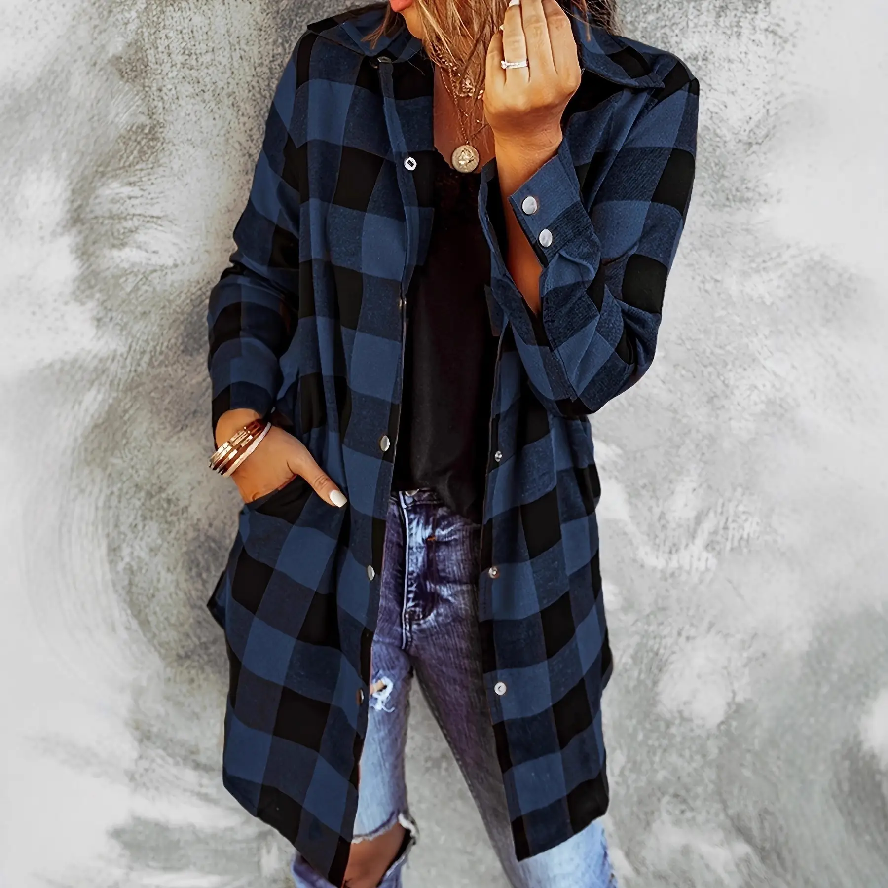 2021 Plaid Flannel Shirt Jacket Brown Black Casual Wear - Image 12