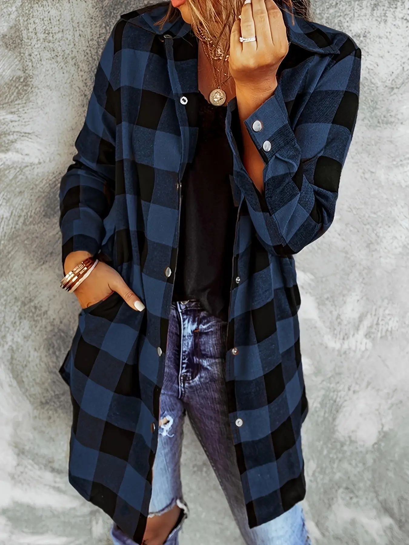 2021 Plaid Flannel Shirt Jacket Brown Black Casual Wear - Image 5