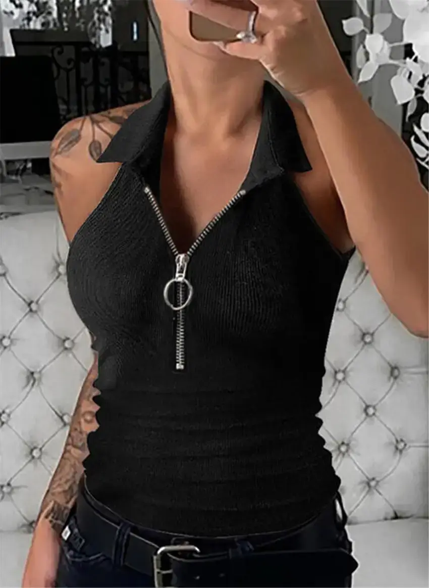 Women's Olive Green Zipper Vest with Keychain - Image 8