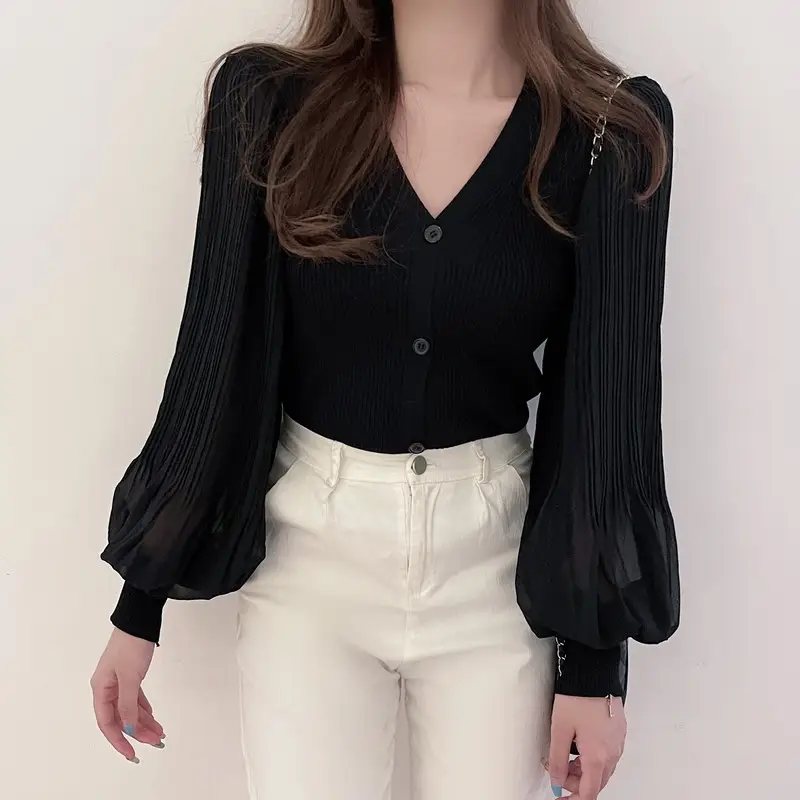 White V-Neck Long Sleeve Chiffon Cardigan Top — feature 27
