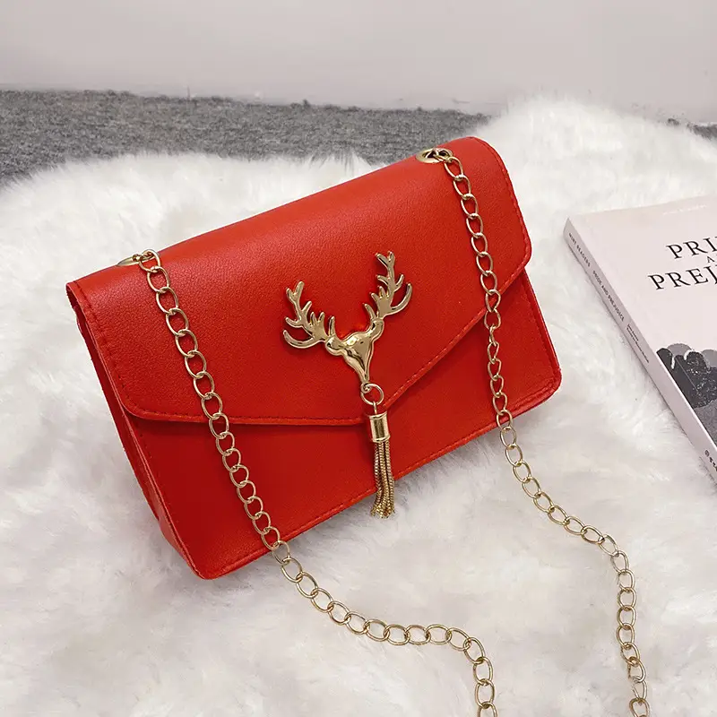 Red Golden Deer Tassel Shoulder Crossbody Bag for Women - Image 2