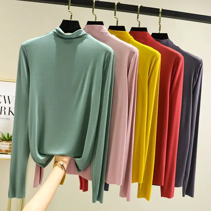 Women Blue High Collar Long Sleeve T-Shirt - Image 7