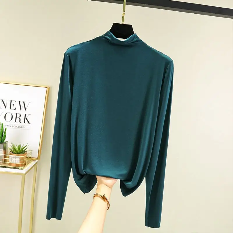 Women Blue High Collar Long Sleeve T-Shirt - Image 3