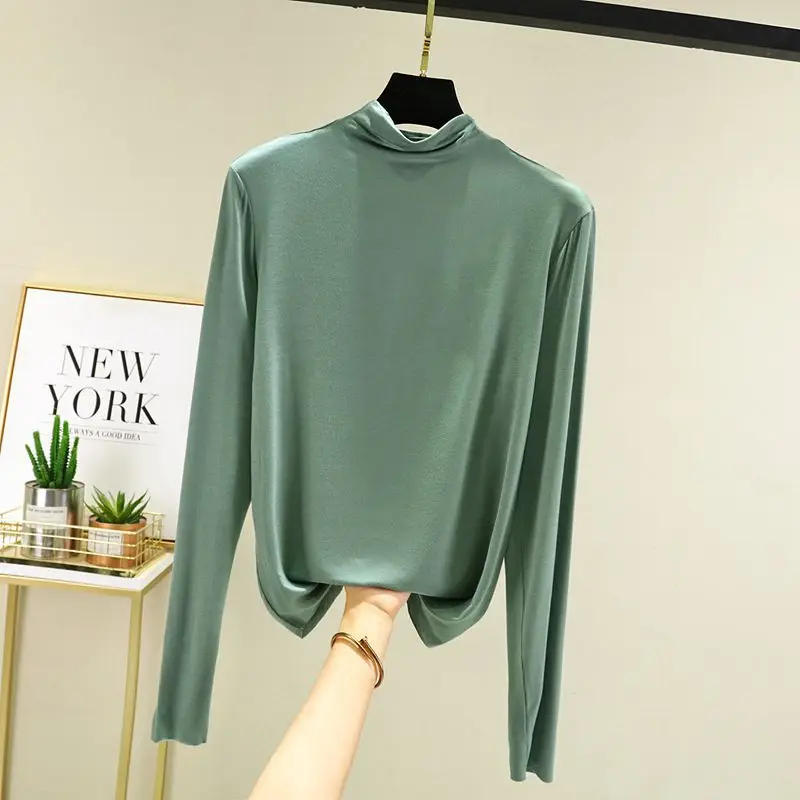 Women Blue High Collar Long Sleeve T-Shirt - Image 5