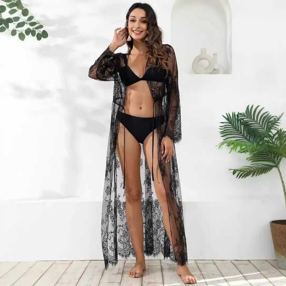 Black Lace See-Through Cardigan Jacket for Women - Image 5