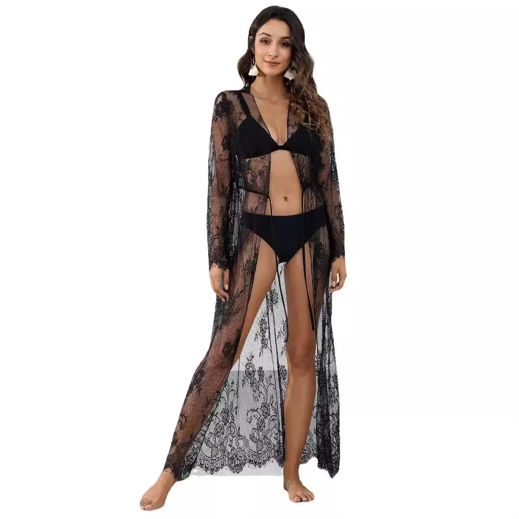 Black Lace See-Through Cardigan Jacket for Women - Image 7