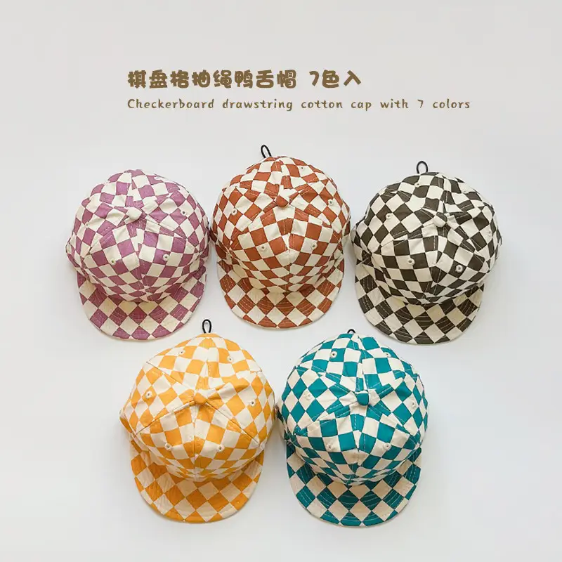 Korean Style Checkboard Sun Hat for Kids - Image 3