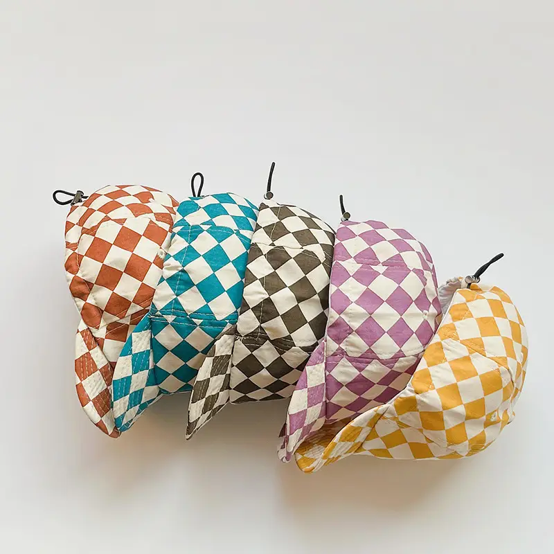 Korean Style Checkboard Sun Hat for Kids - Image 4